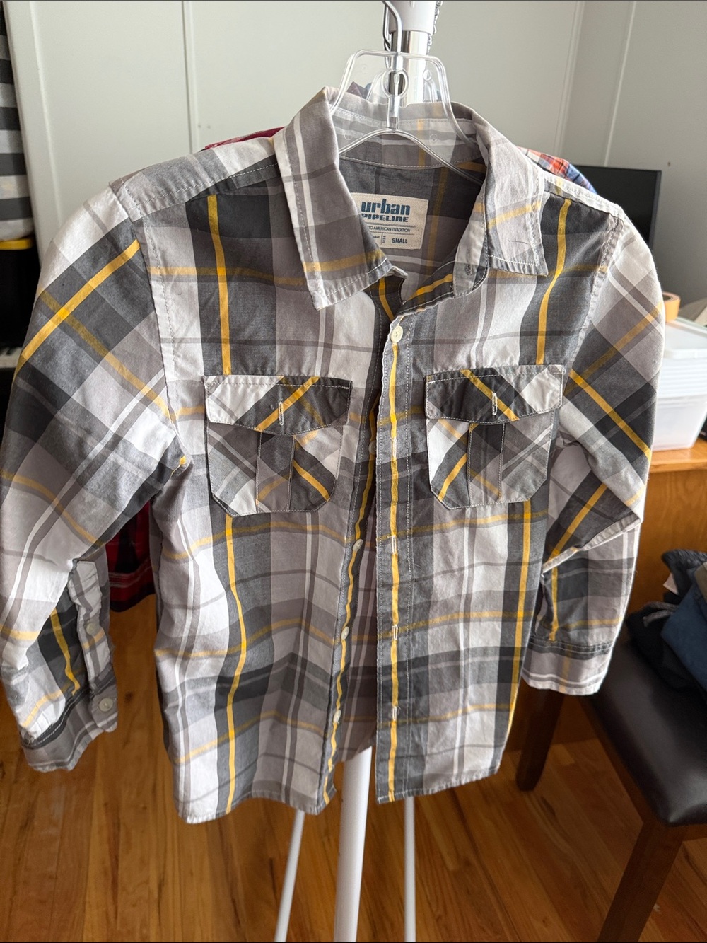 urban pipeline Gray, White & Yellow Plaid Button-Down Shirt